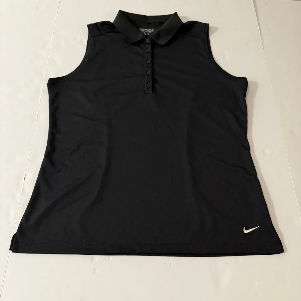 Nike Golf Womens XL Black Dri-FIT Sleeveless Polo Shirt Tour Performance Top